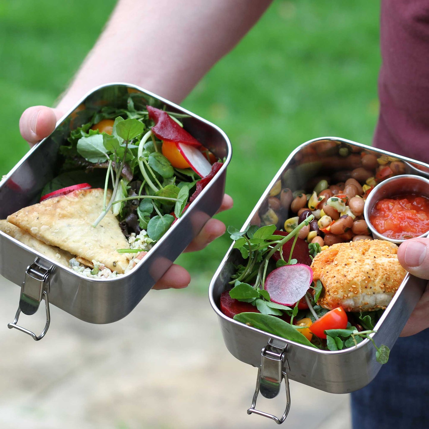 two healthy lunches in lunchboxes