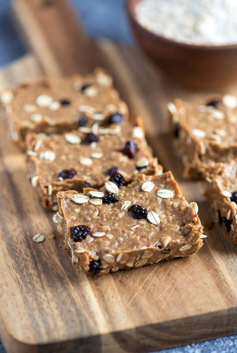 Banana oat blender bars sliced for snack boxes