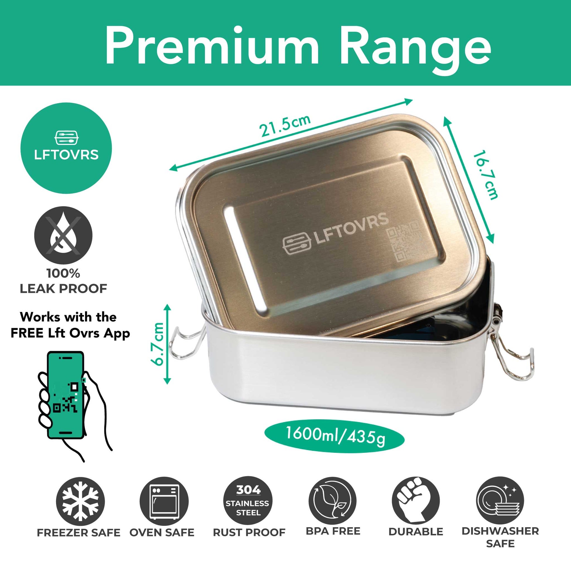 1600ml premium stainless steel lunch box features