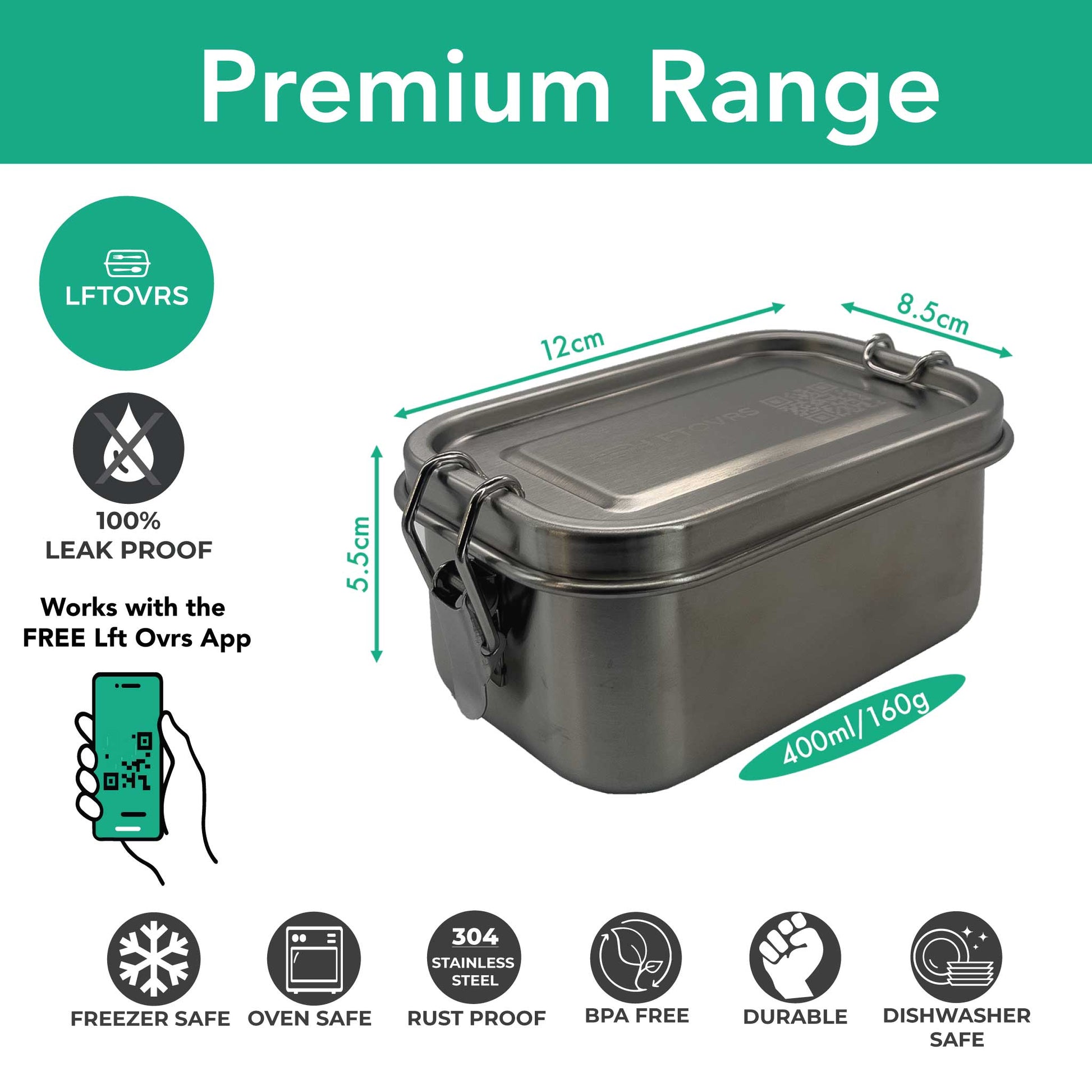 400ml premium stainless steel lunchbox from lftovrs - features